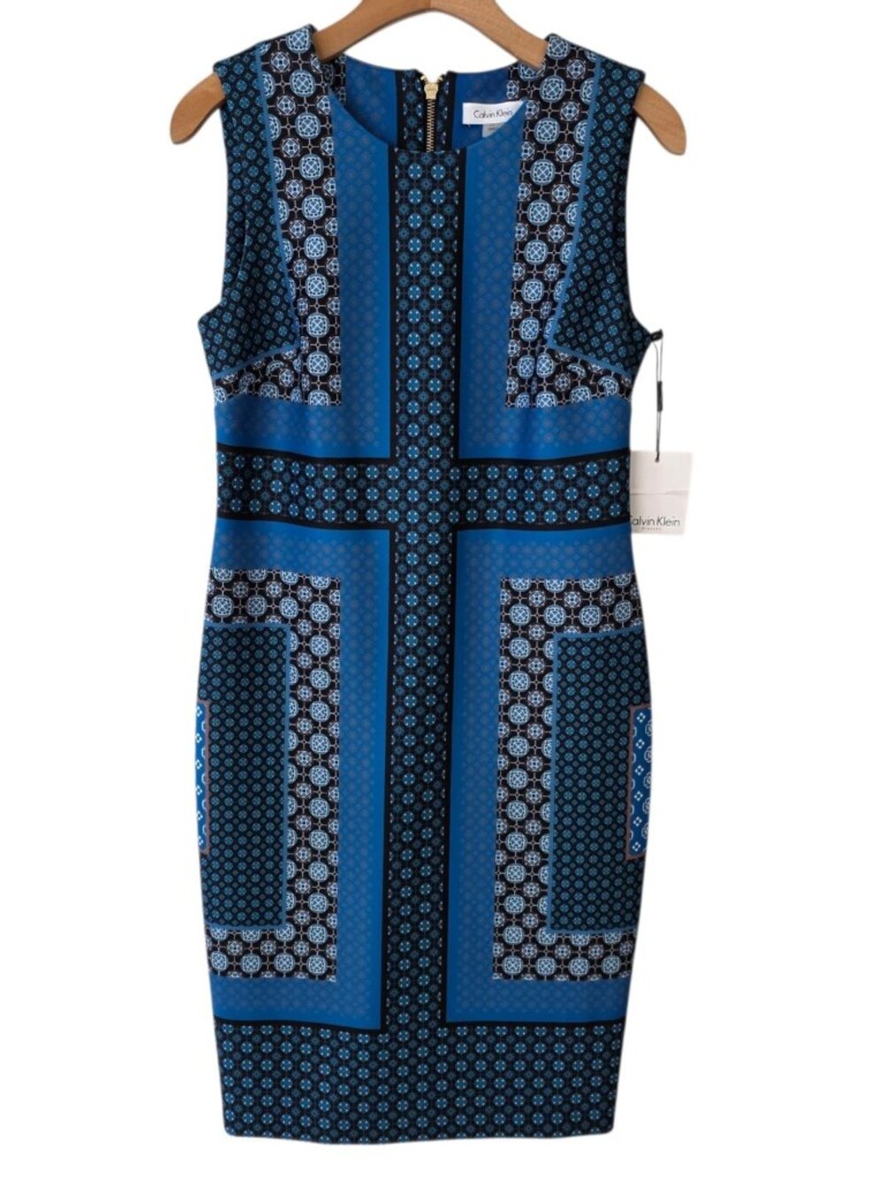 Calvin‎ Klein Sleeveless Midi Dress Size 6 Classic Career Blue Black NWT